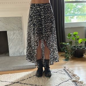 All Saints asymmetric hem skirt, size 8 in black and white, elastic waistband